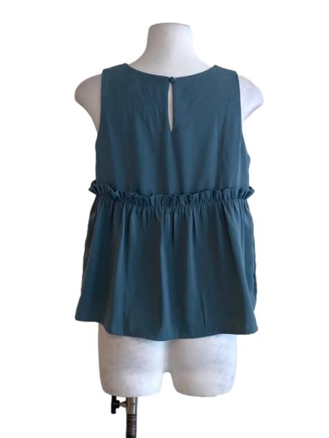 Stone Blue Sleeveless Ruffled Blouse