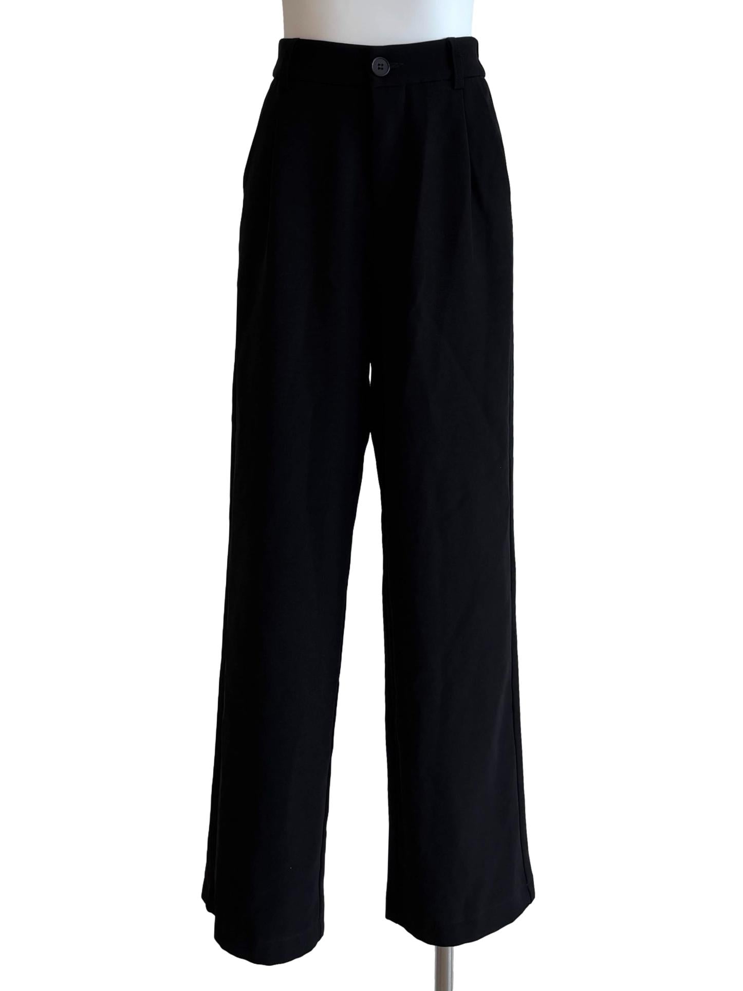 Night Black Straight Cut Pleated Pants