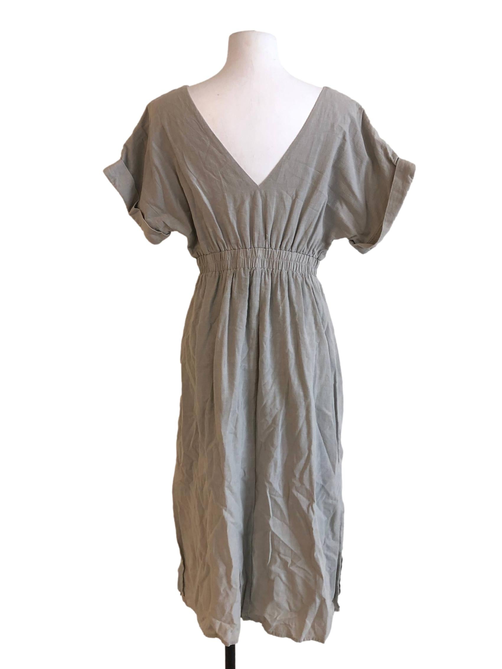 Textured Cotton V-Neck Dress OSN