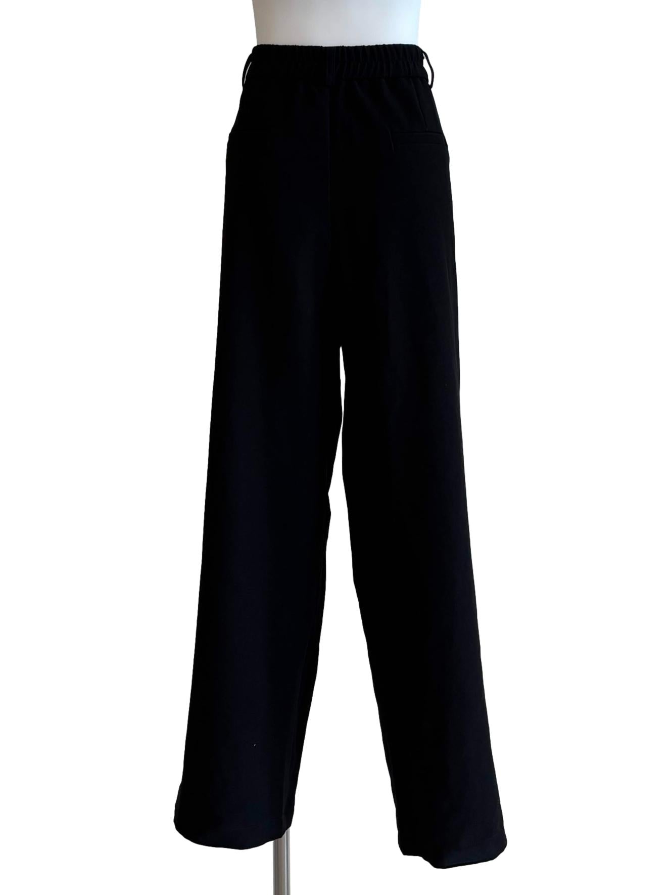 Night Black Straight Cut Pleated Pants