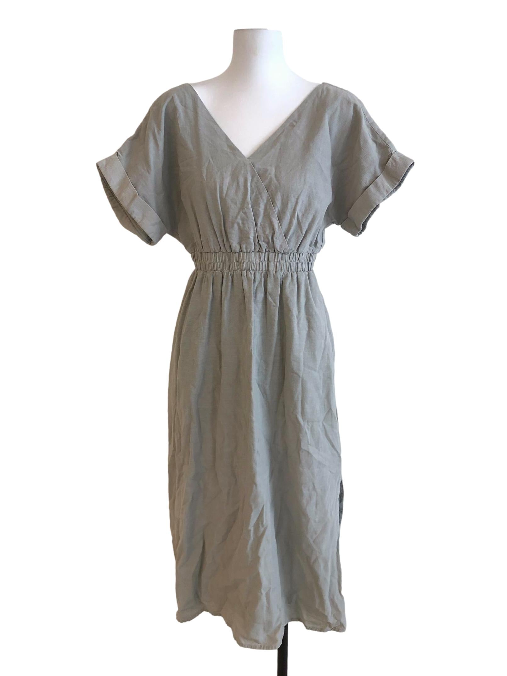 Textured Cotton V-Neck Dress OSN