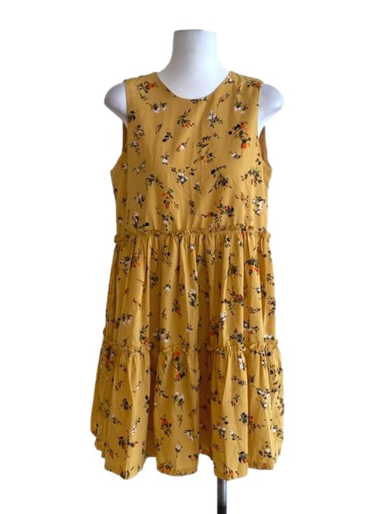 Butter Yellow Floral Drop Waist Dress