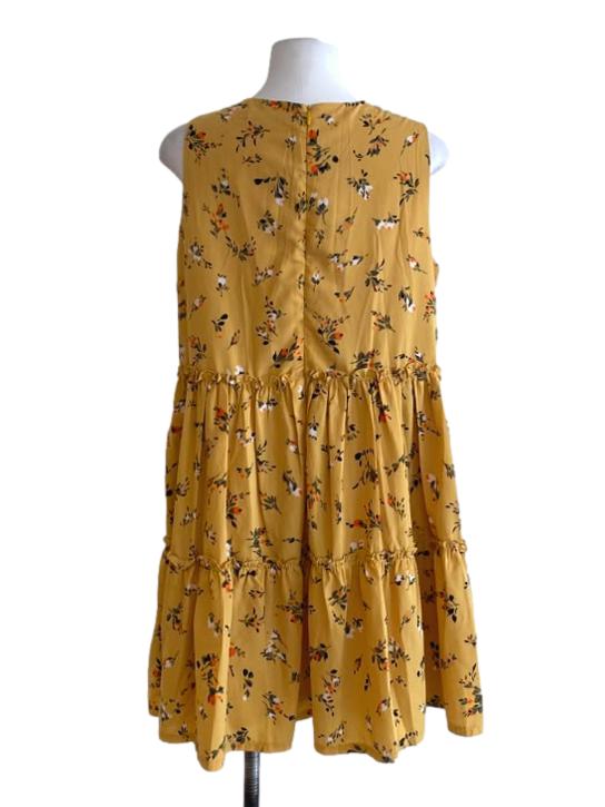 Butter Yellow Floral Drop Waist Dress