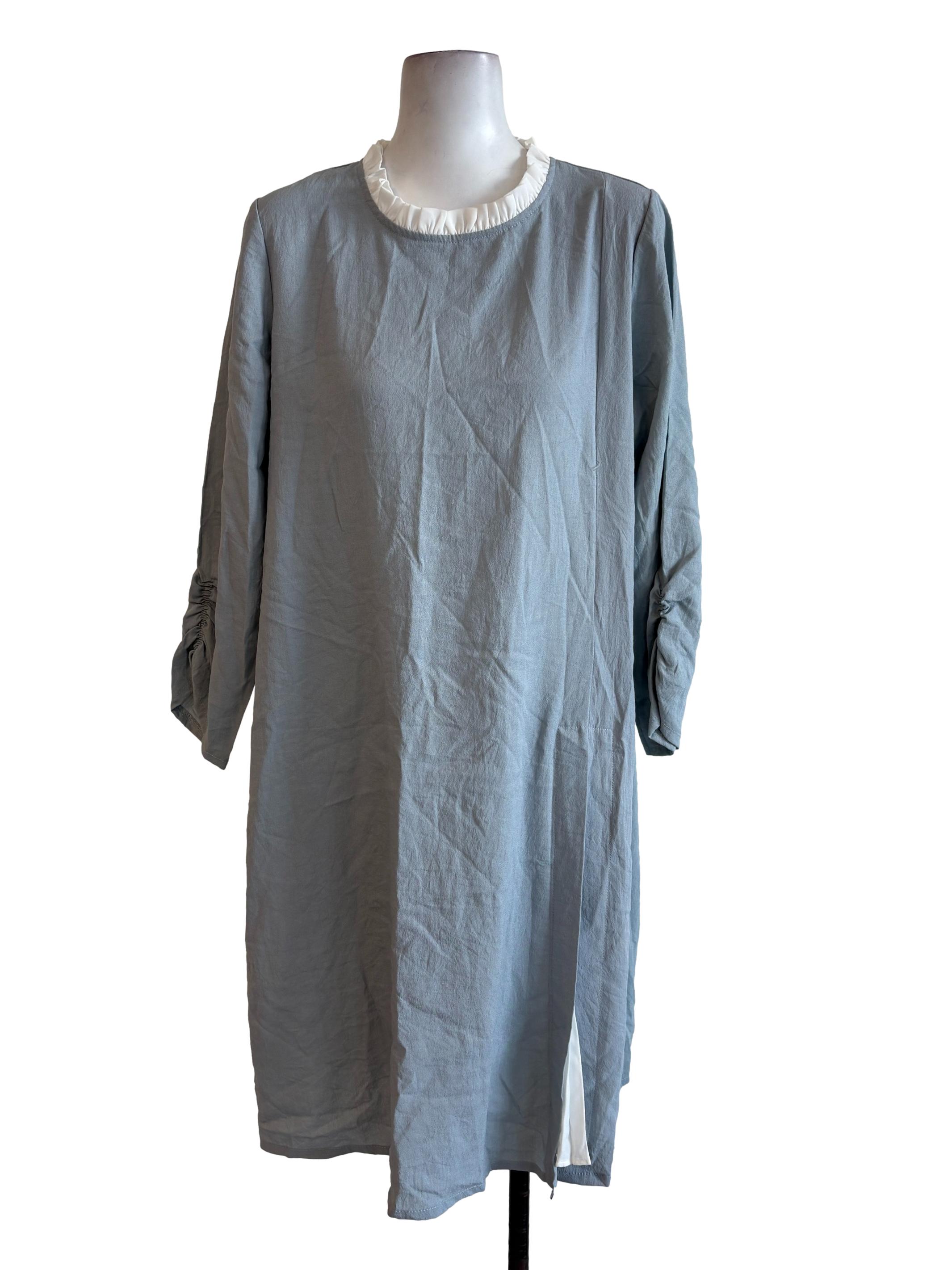 Stone Grey Dress With White Ruffles