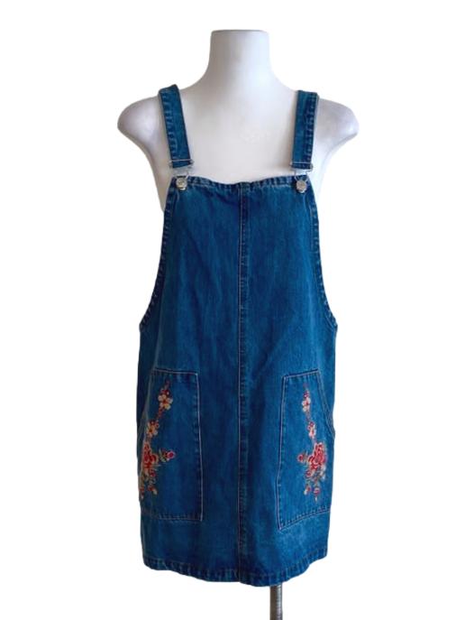 Denim Blue Floral Embroidery Dress