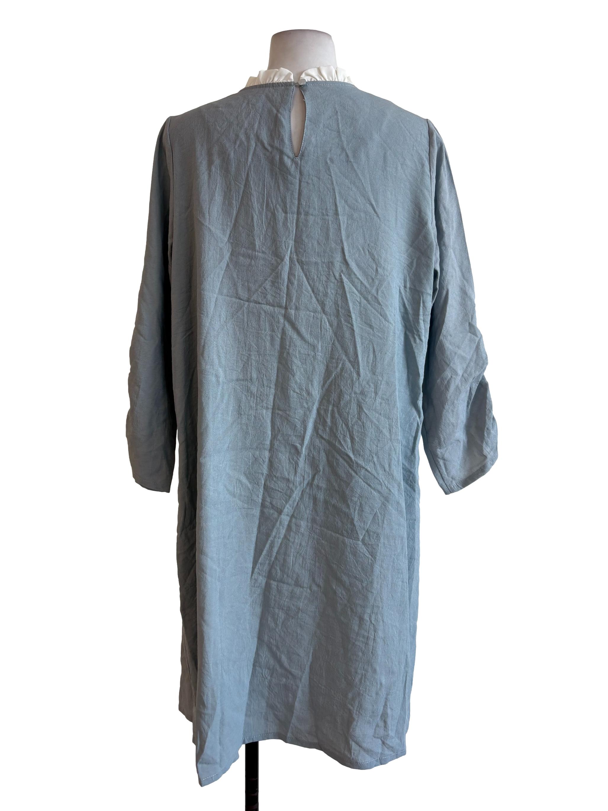 Stone Grey Dress With White Ruffles