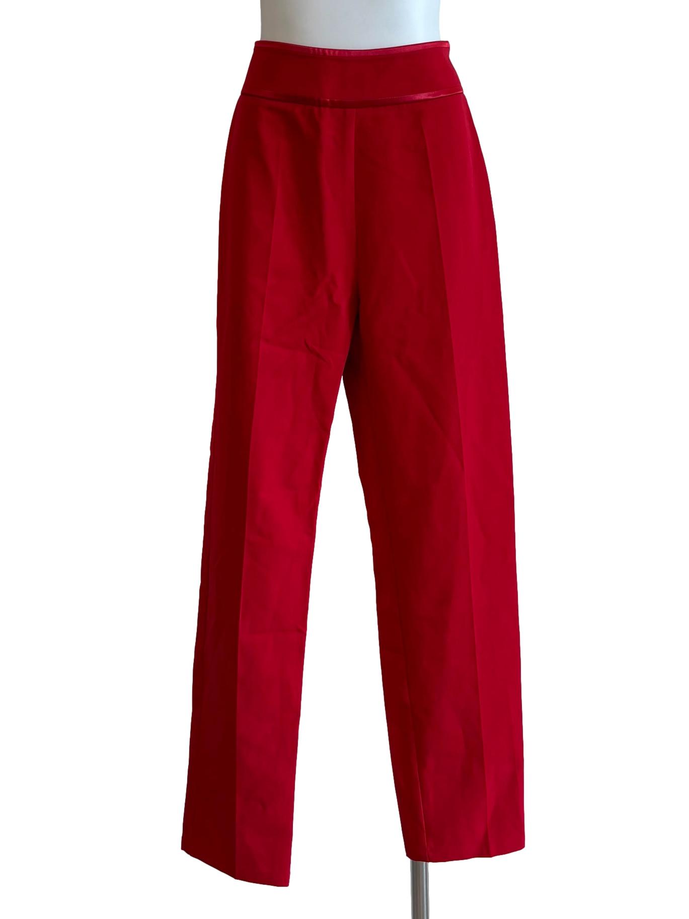 Red Straight Cut Plain Slacks