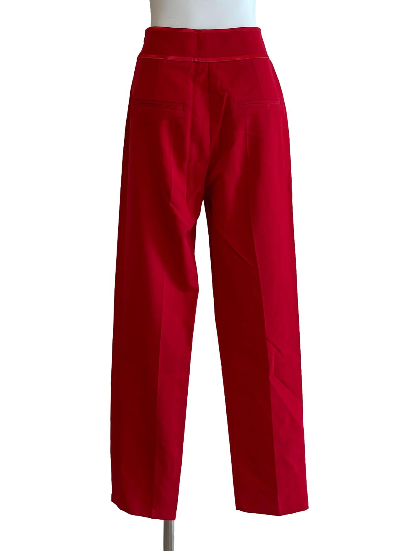 Red Straight Cut Plain Slacks