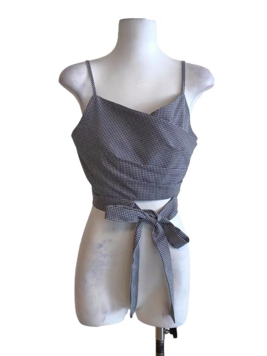 Dark Blue Checkerboard Wrap Sleeveless Crop