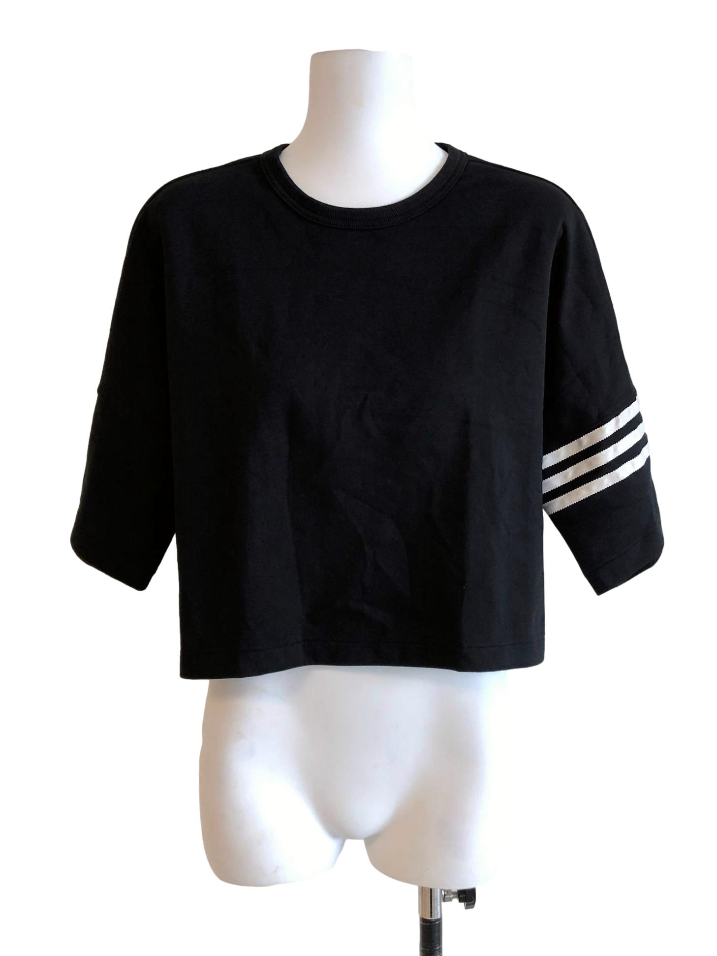 Black 3 Stripes Sleeve Adidas Cropped Top