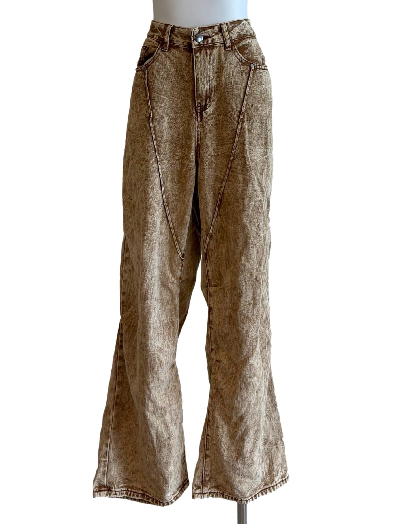Rust Brown Washed Patterned Jeans