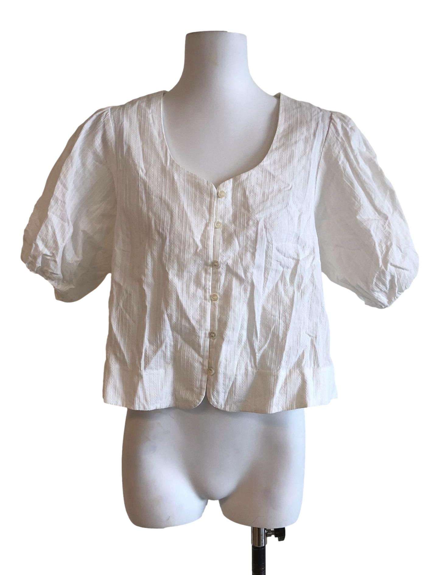 White Lace Puff Sleeve Cropped Top STH