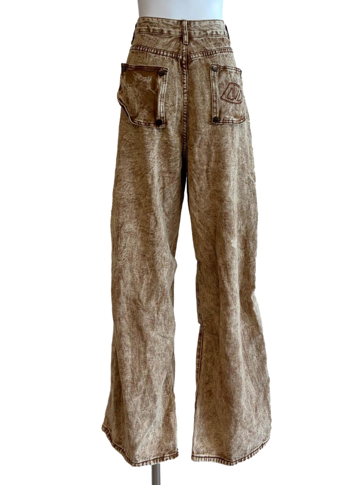 Rust Brown Washed Patterned Jeans