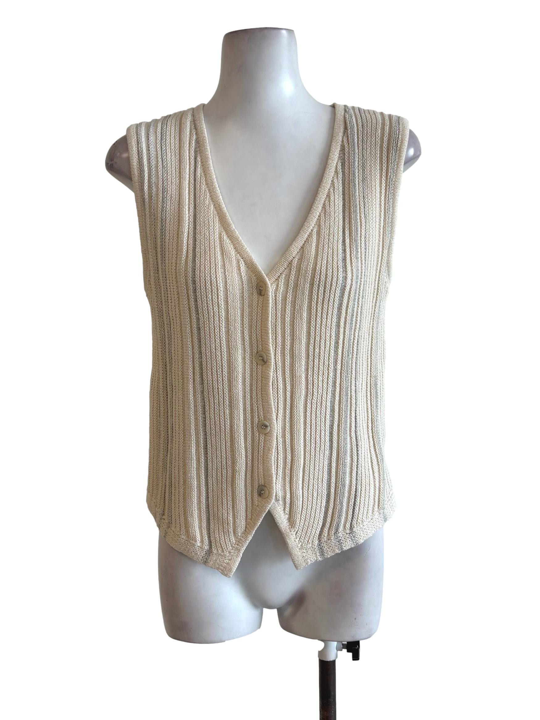 Cream Stripped Knitted Vest