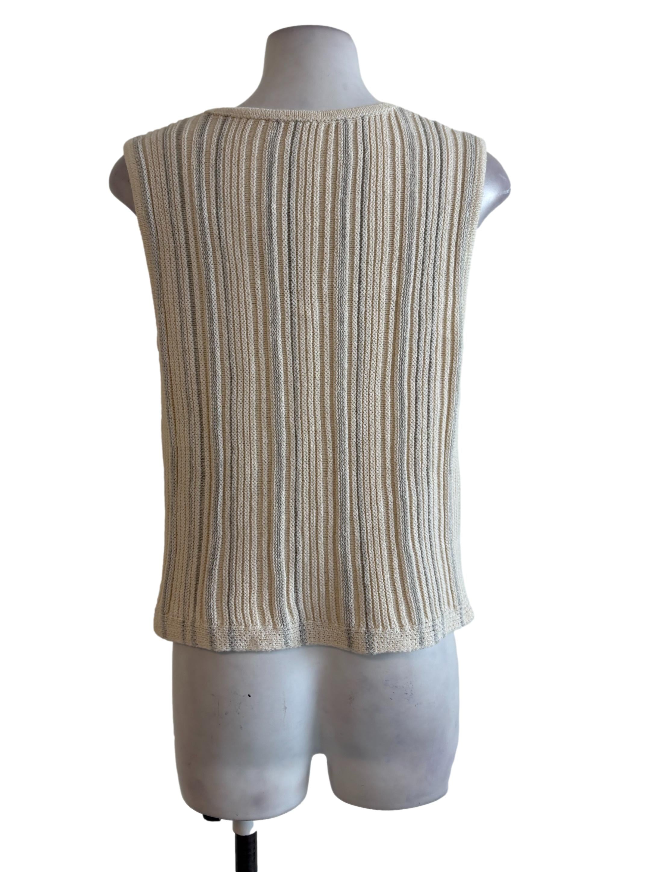 Cream Stripped Knitted Vest