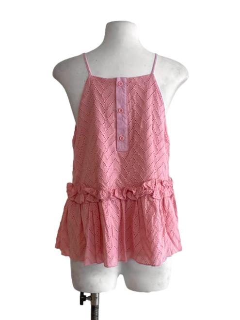 Peach Pink Lace Button Down Sleeveless Dress