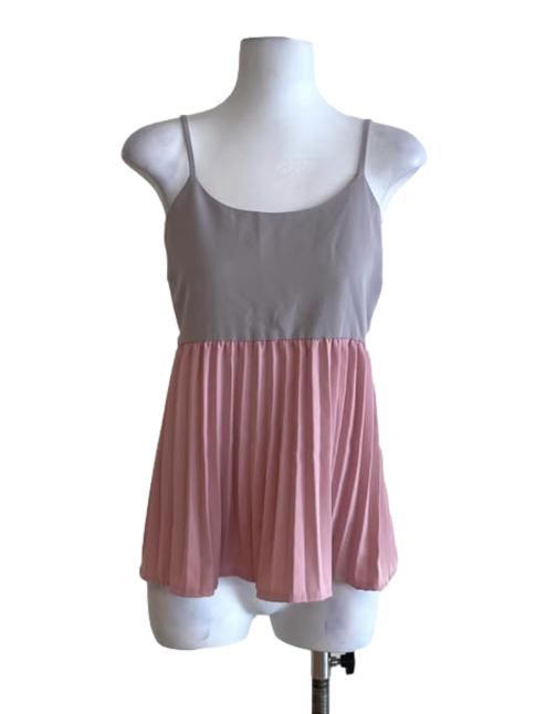 Cloud Grey And Crepe Pink Pleated Dress