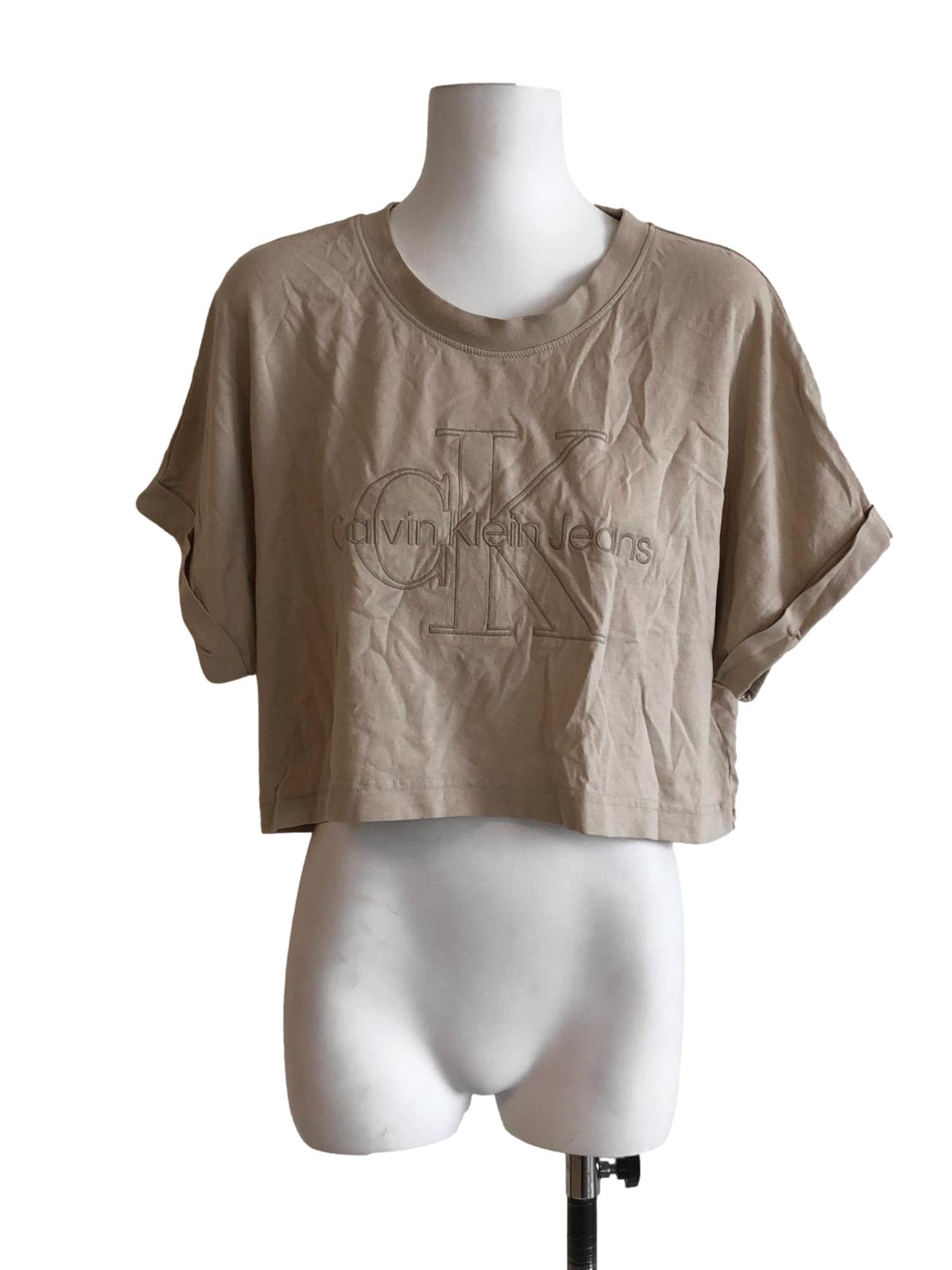 Beige Round Neck CK Cropped Top