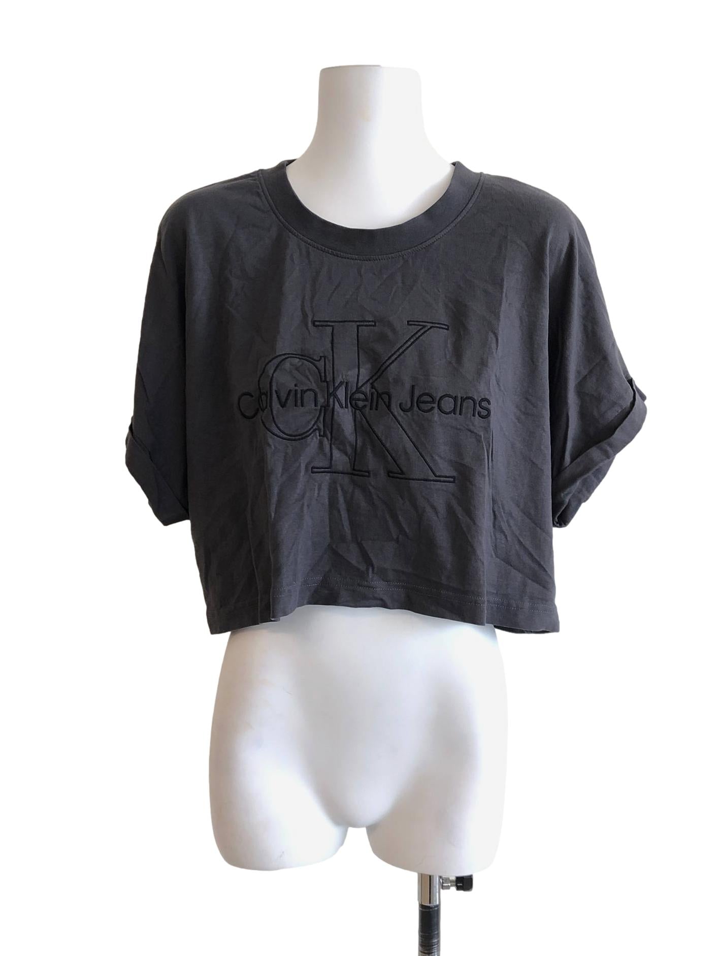 Grey Round Neck CK Cropped Top