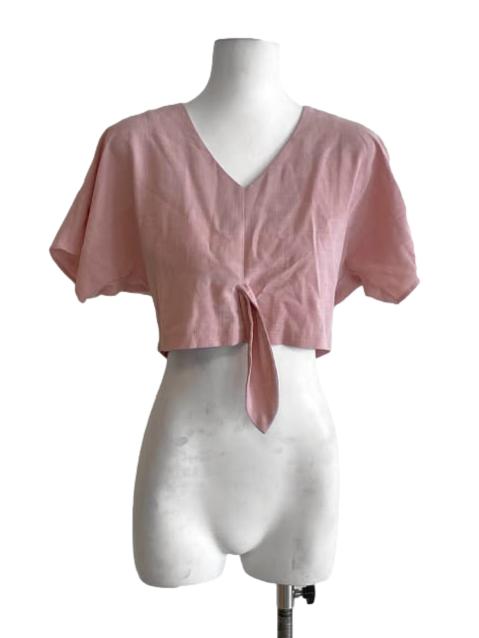 Salmon Pink V-Neck Crop Top