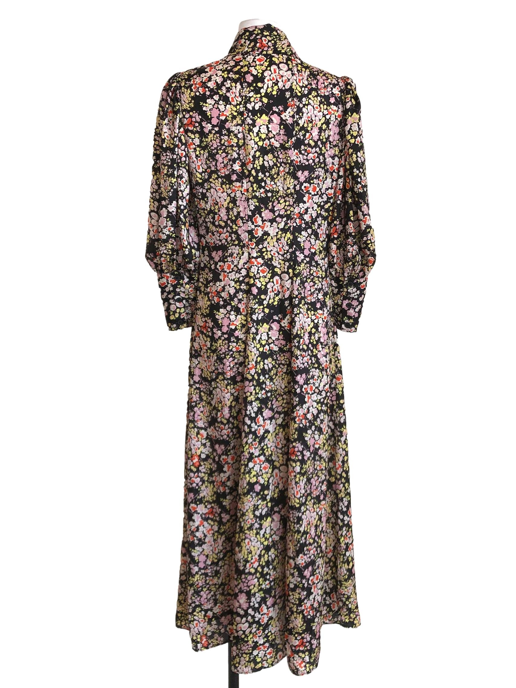 Floral Black Tie Neck Dress
