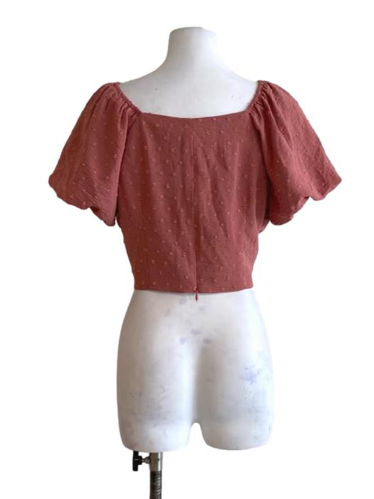 Blush Pink Ribbon Pattern Bubble Blouse