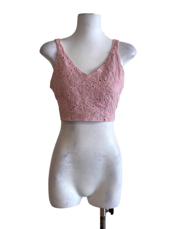 Rose Light Pink Lace Pattern Sleeveless Crop