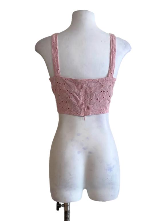 Rose Light Pink Lace Pattern Sleeveless Crop