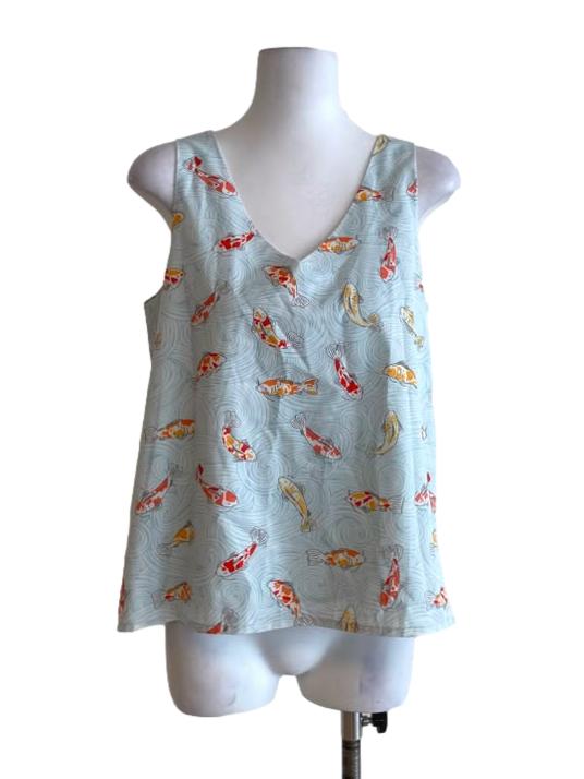 Soft Light Blue With Multicolor Pattern V-Neck Top