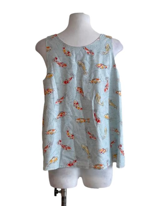 Soft Light Blue With Multicolor Pattern V-Neck Top