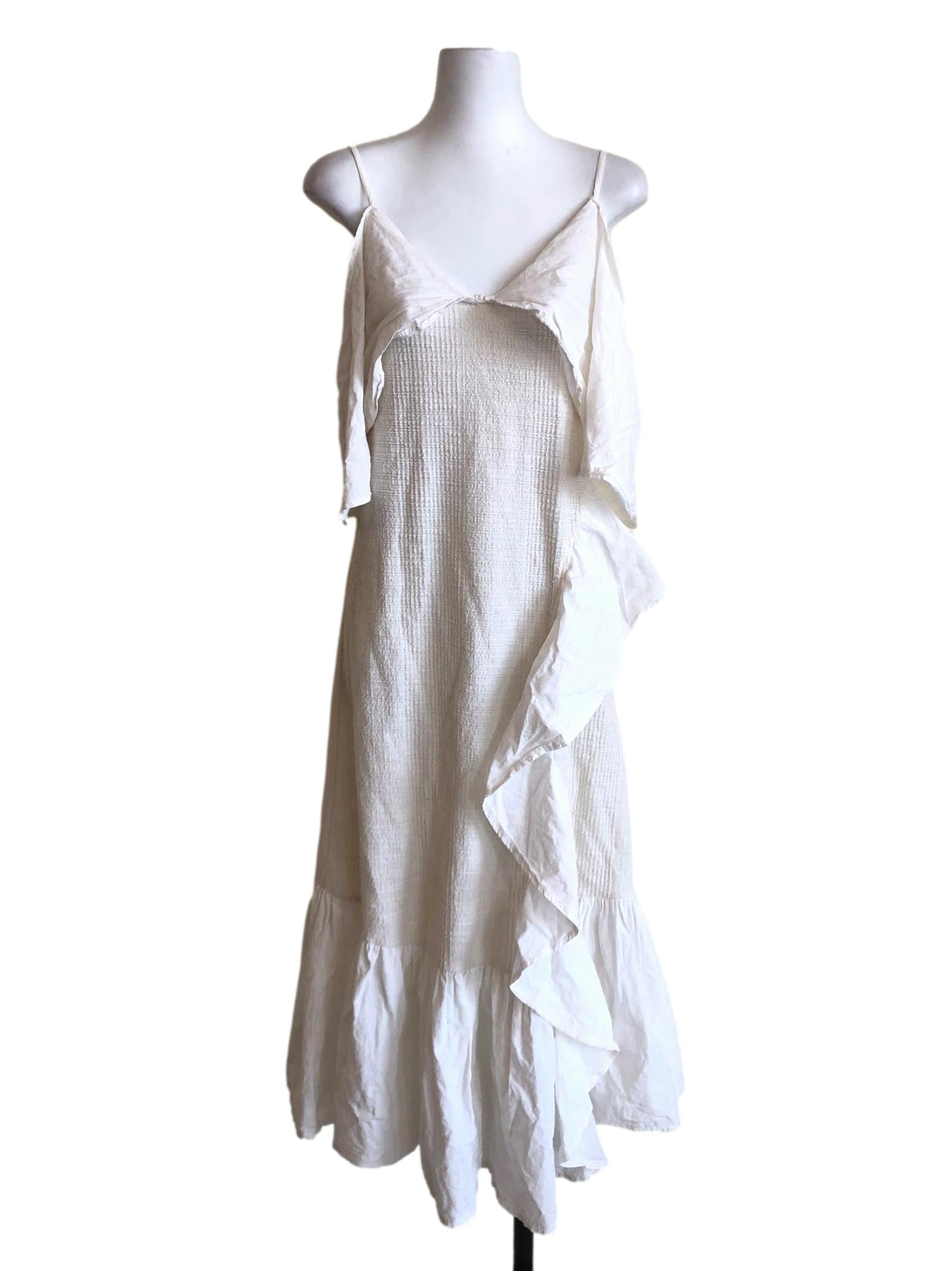 White Asymmetrical Ruffle Maxi Dress