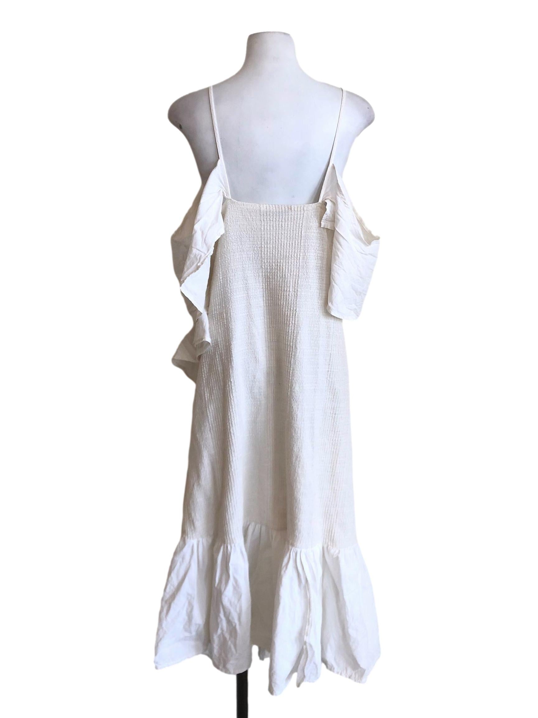 White Asymmetrical Ruffle Maxi Dress