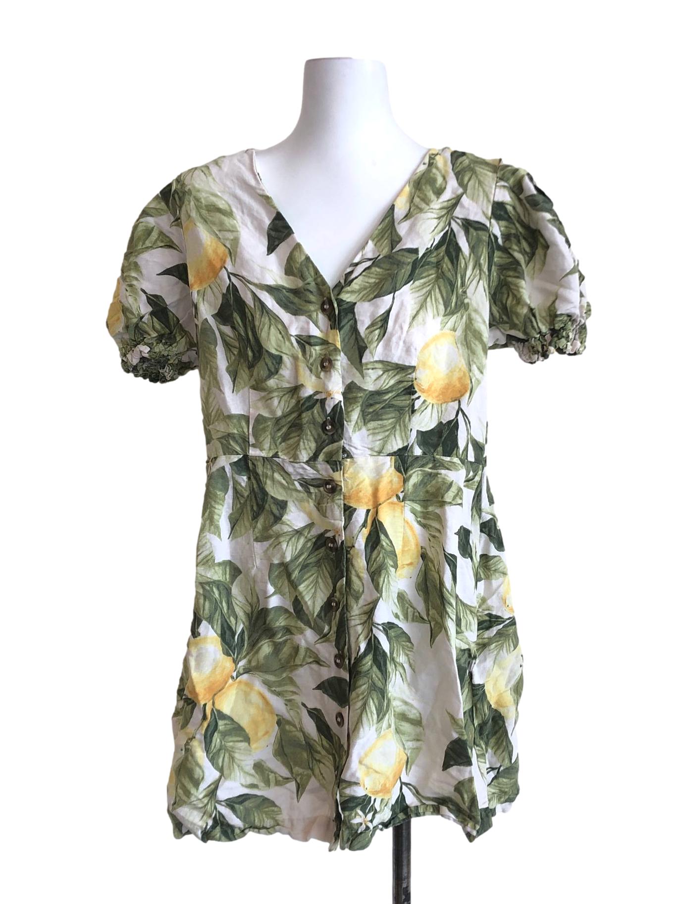 Leafy Green Puffy Mini Dress