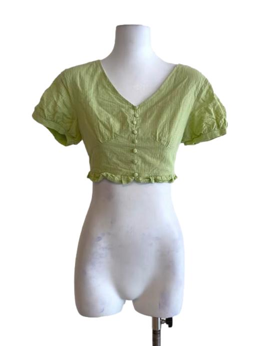 Lime Green V-Neck Button Down Top