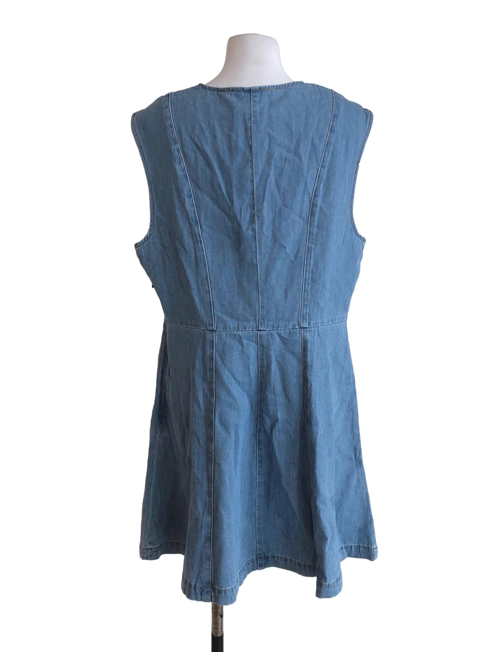 Blue Denim V Neck Mini Dress