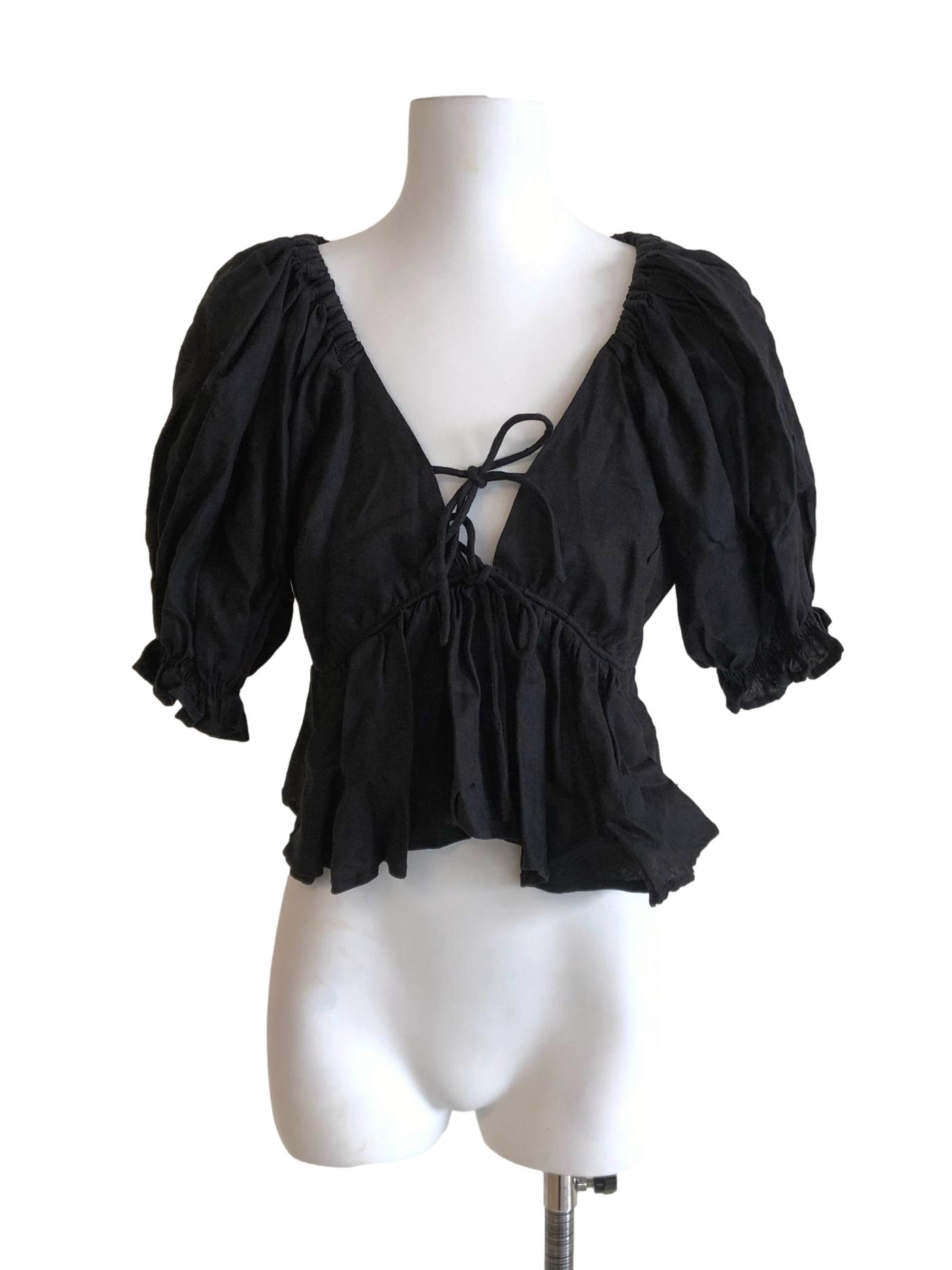 Jade Black Ruffle Cropped Top