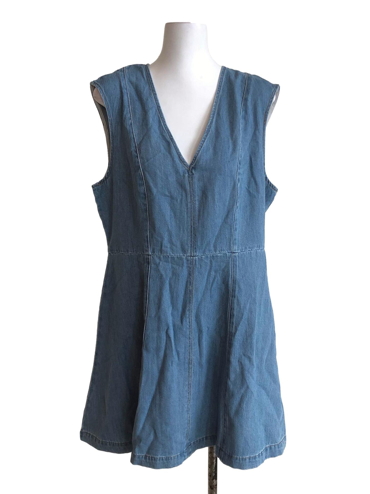Blue Denim V Neck Mini Dress