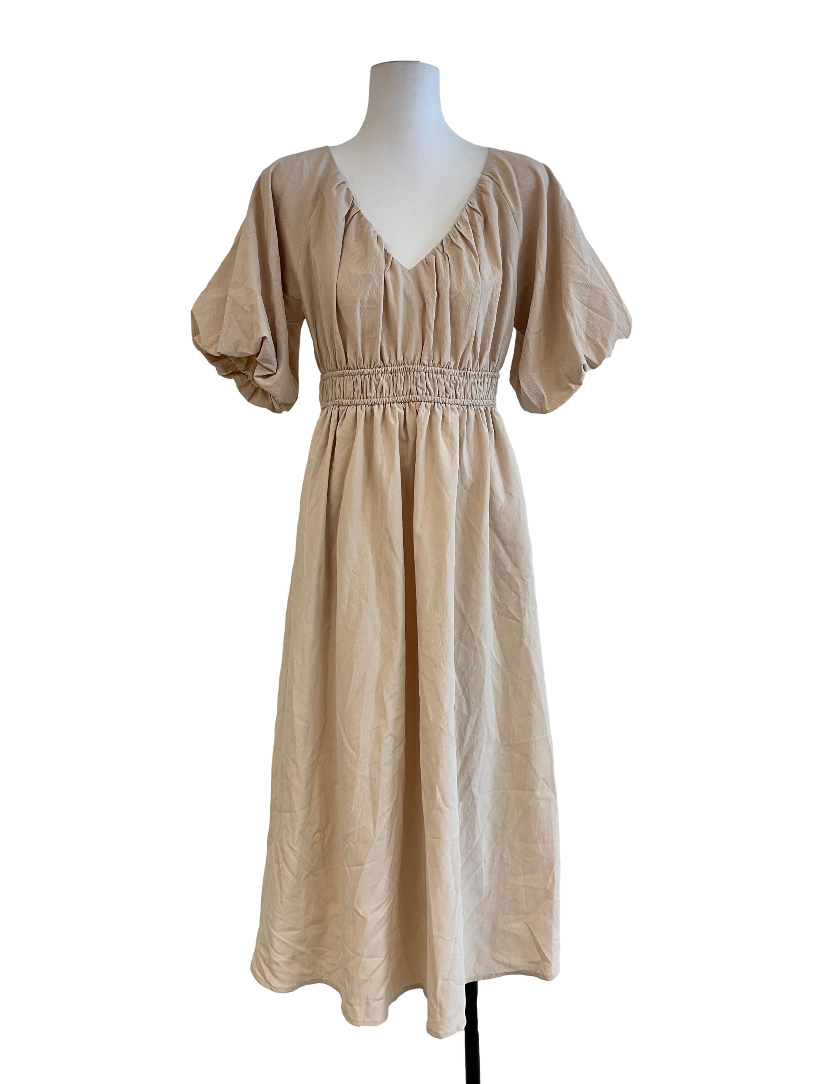 Light Beige V Neck Dress