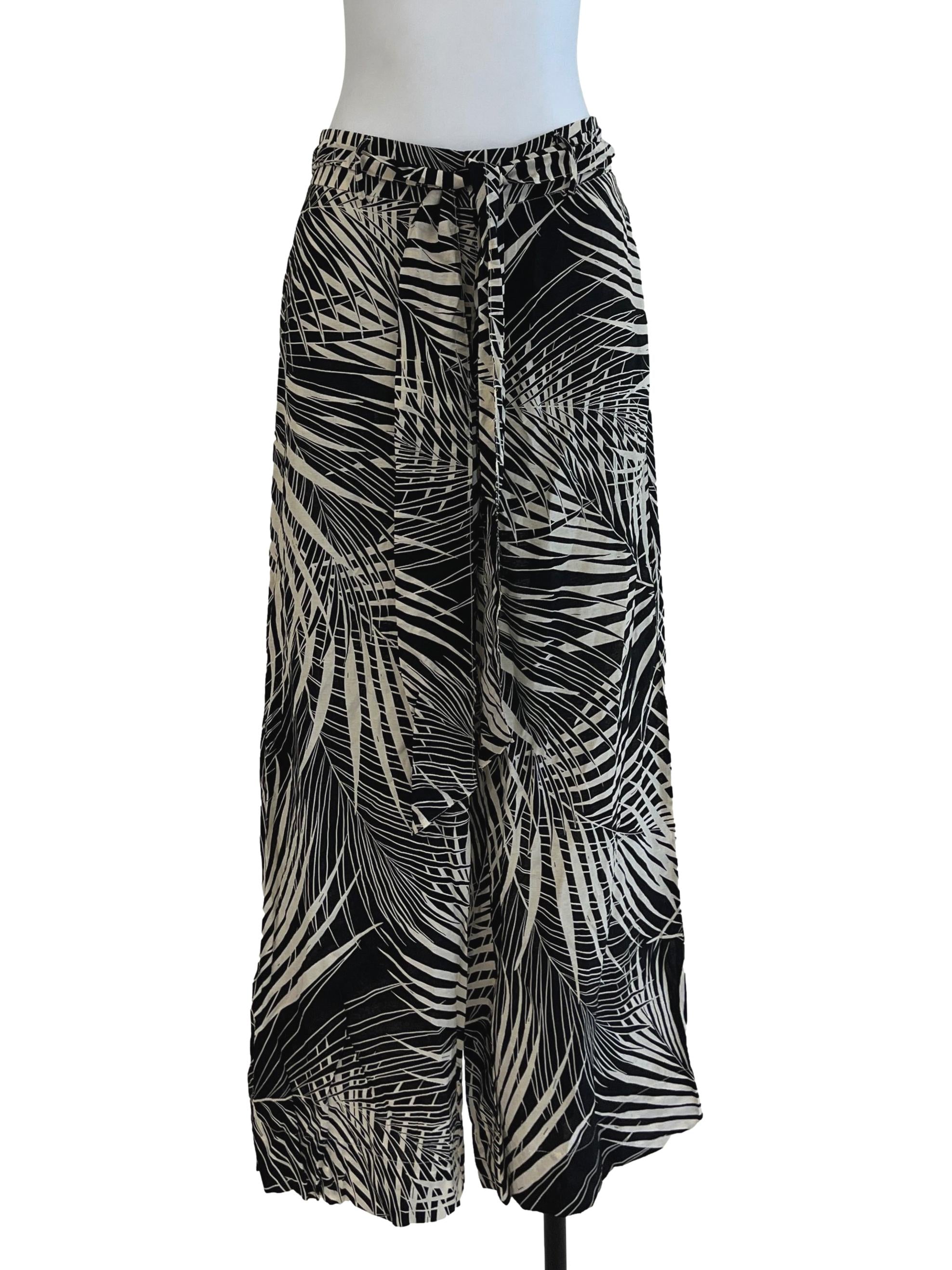 Onyx Black Leaf Print Long Pants