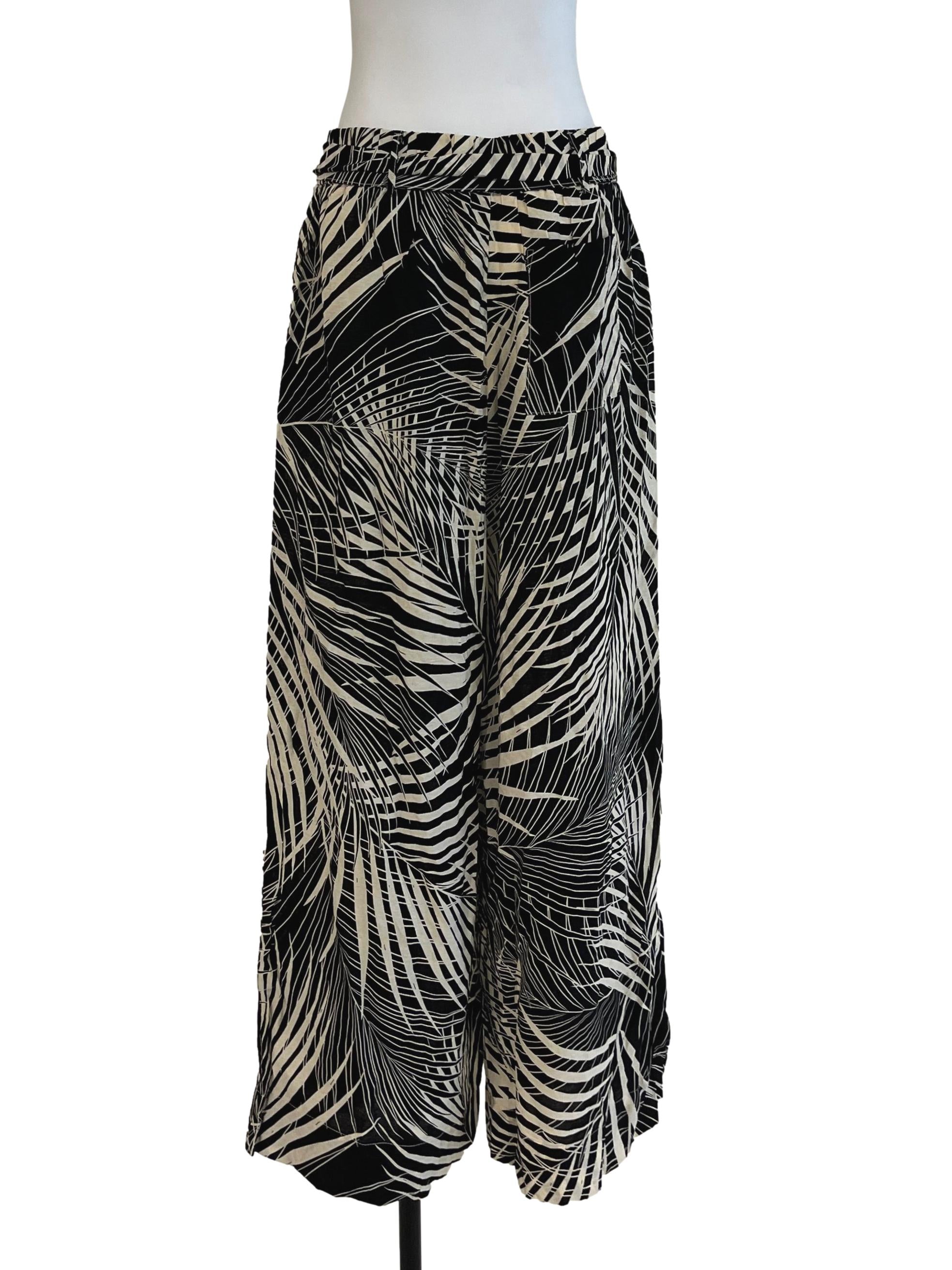 Onyx Black Leaf Print Long Pants