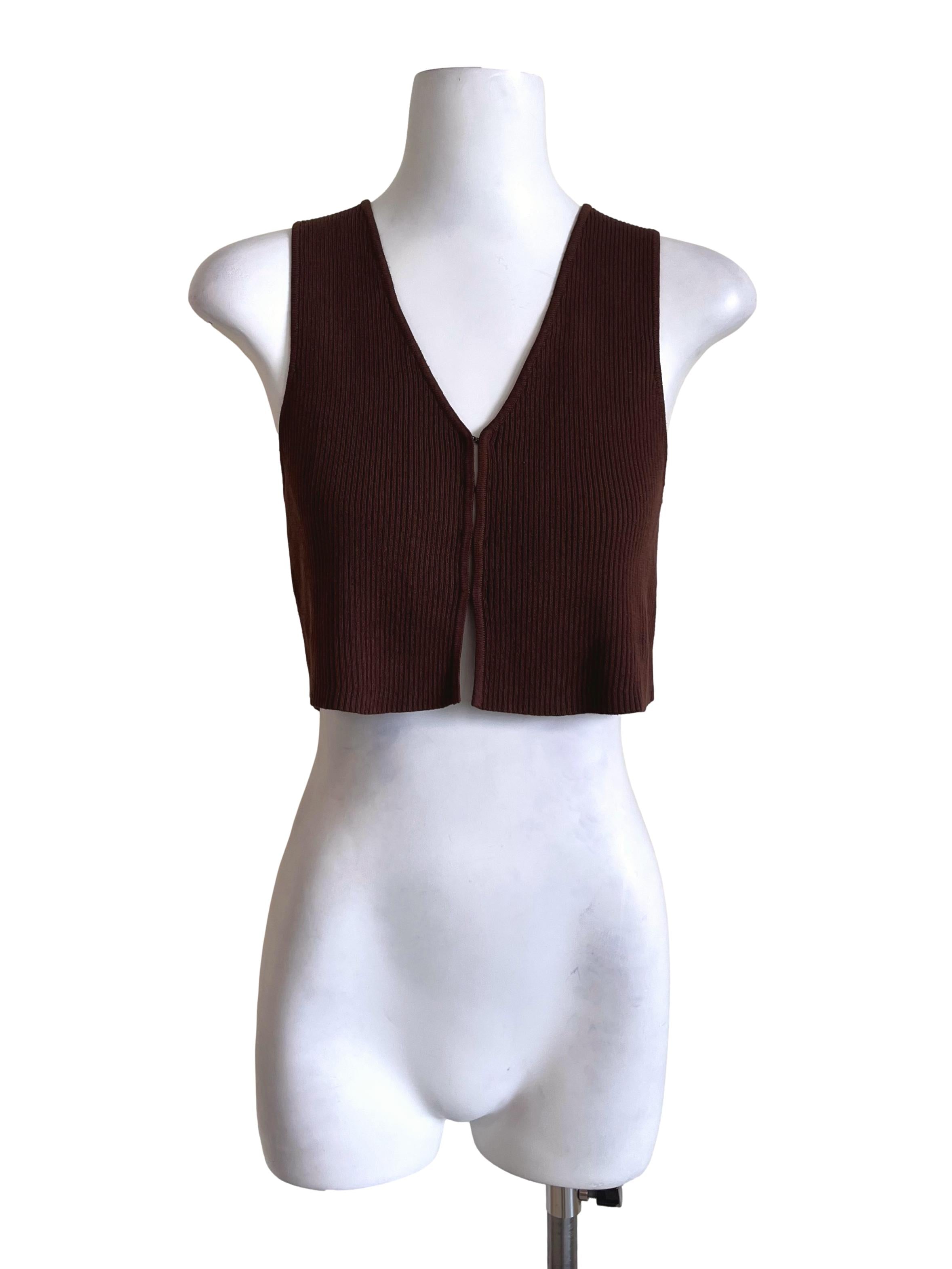 Brunette Brown Deep V Neck Top TTR