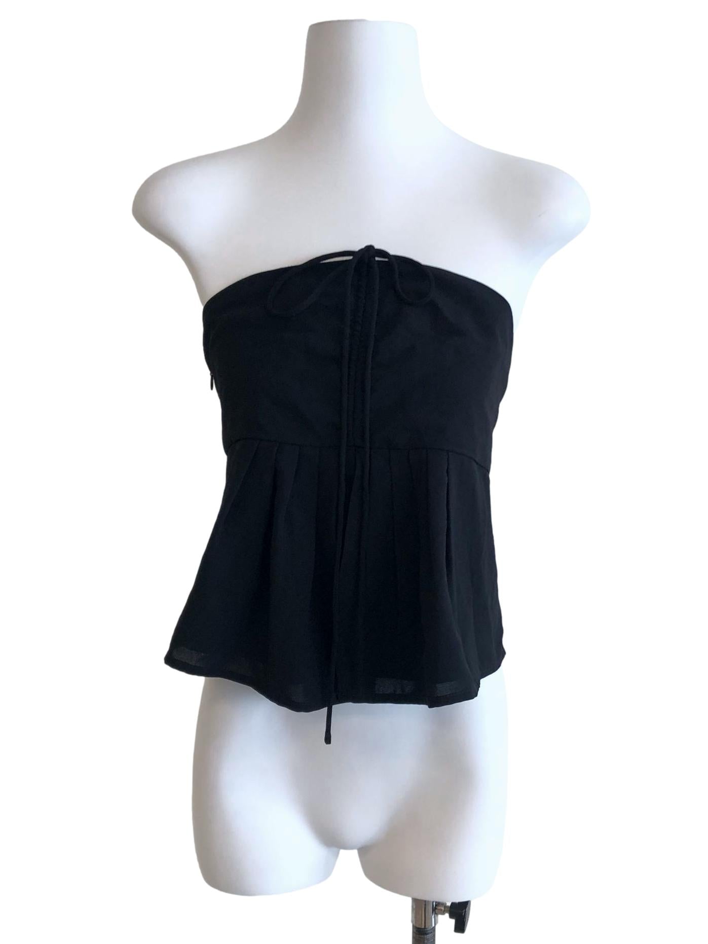 Black Tie Front Strapless Top