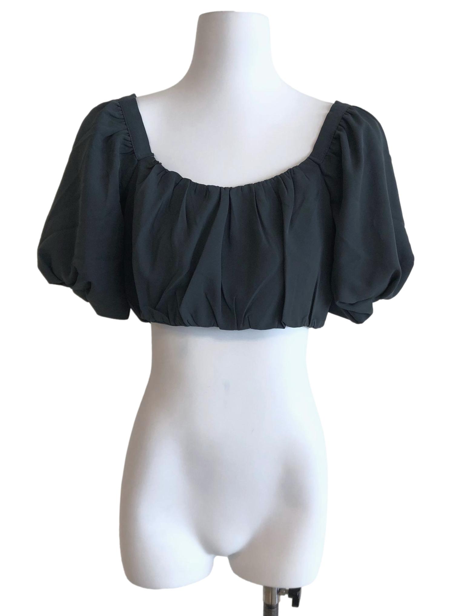 Moss Green Puff Sleeve Cropped Top