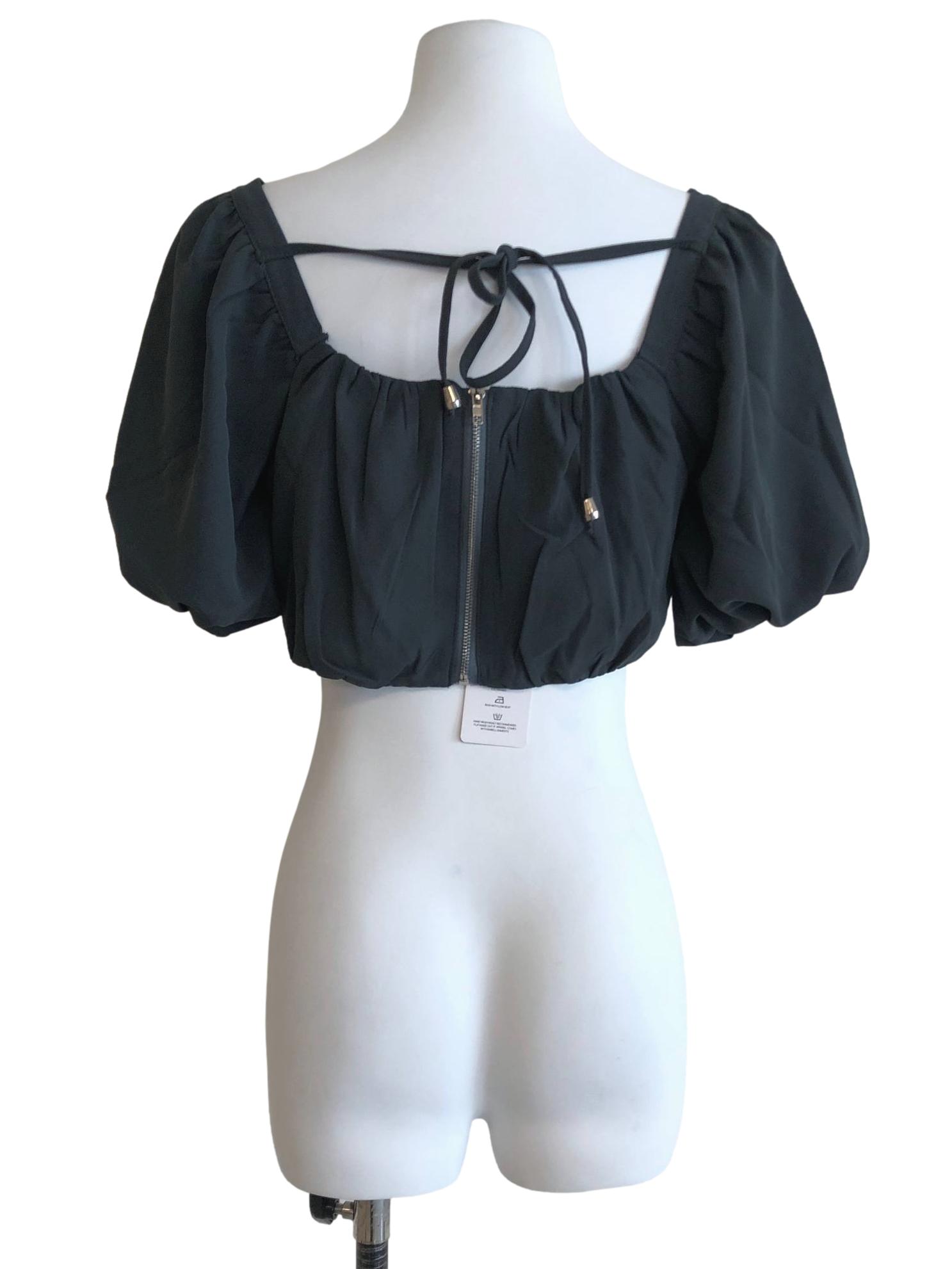 Moss Green Puff Sleeve Cropped Top