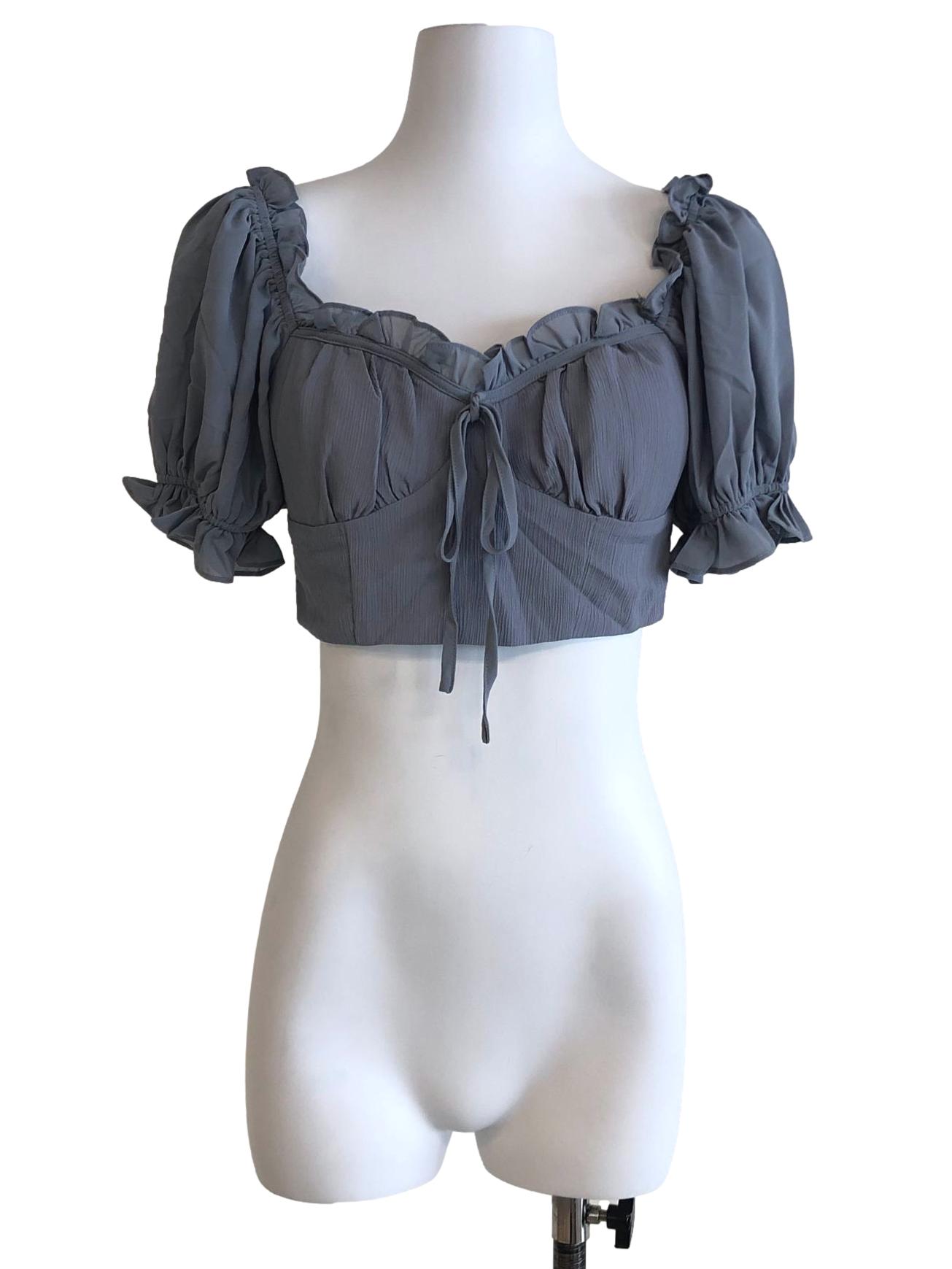 Slate Blue Ruffle Cropped Top