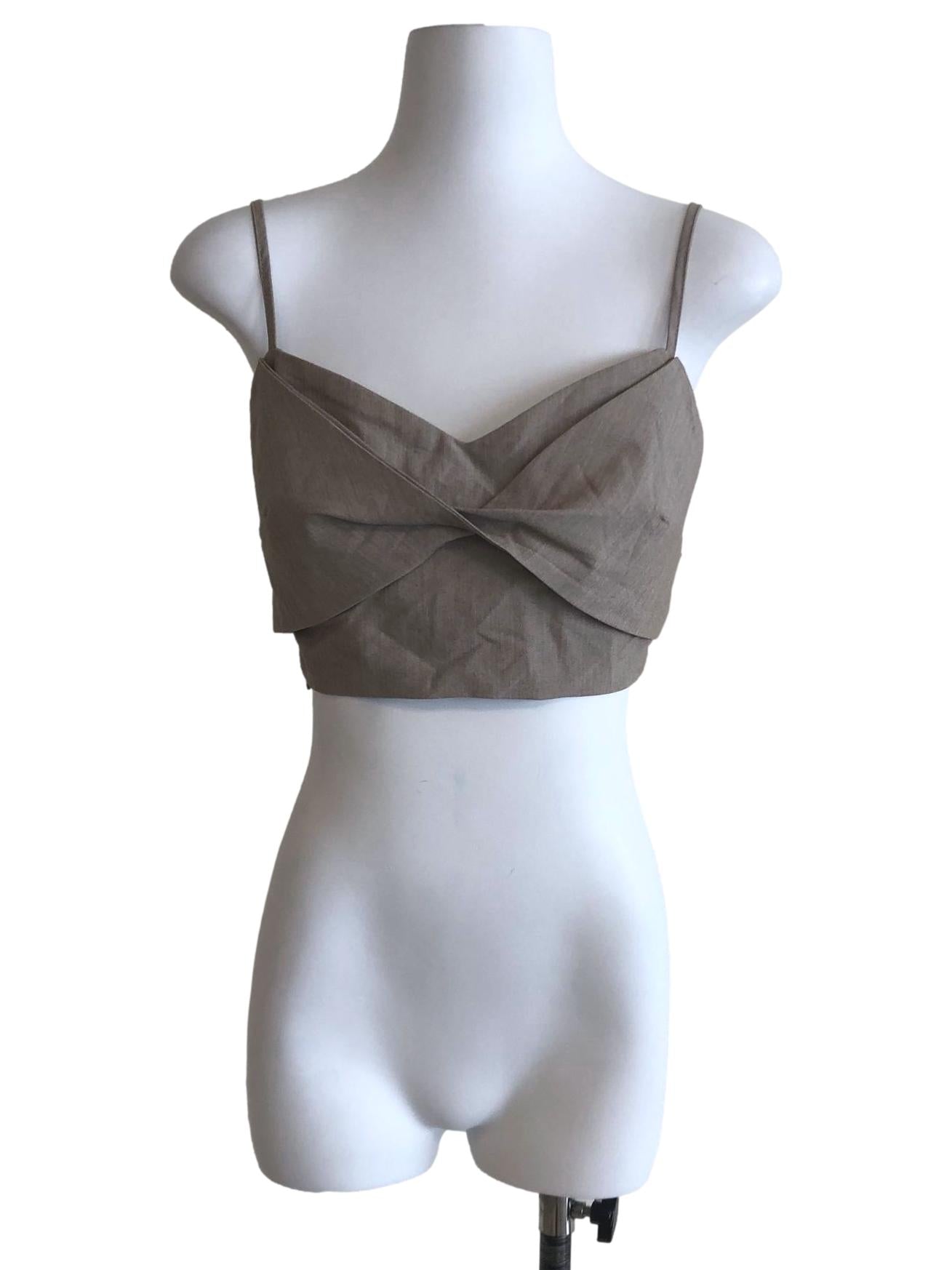 Bone Beige Twist Front Top