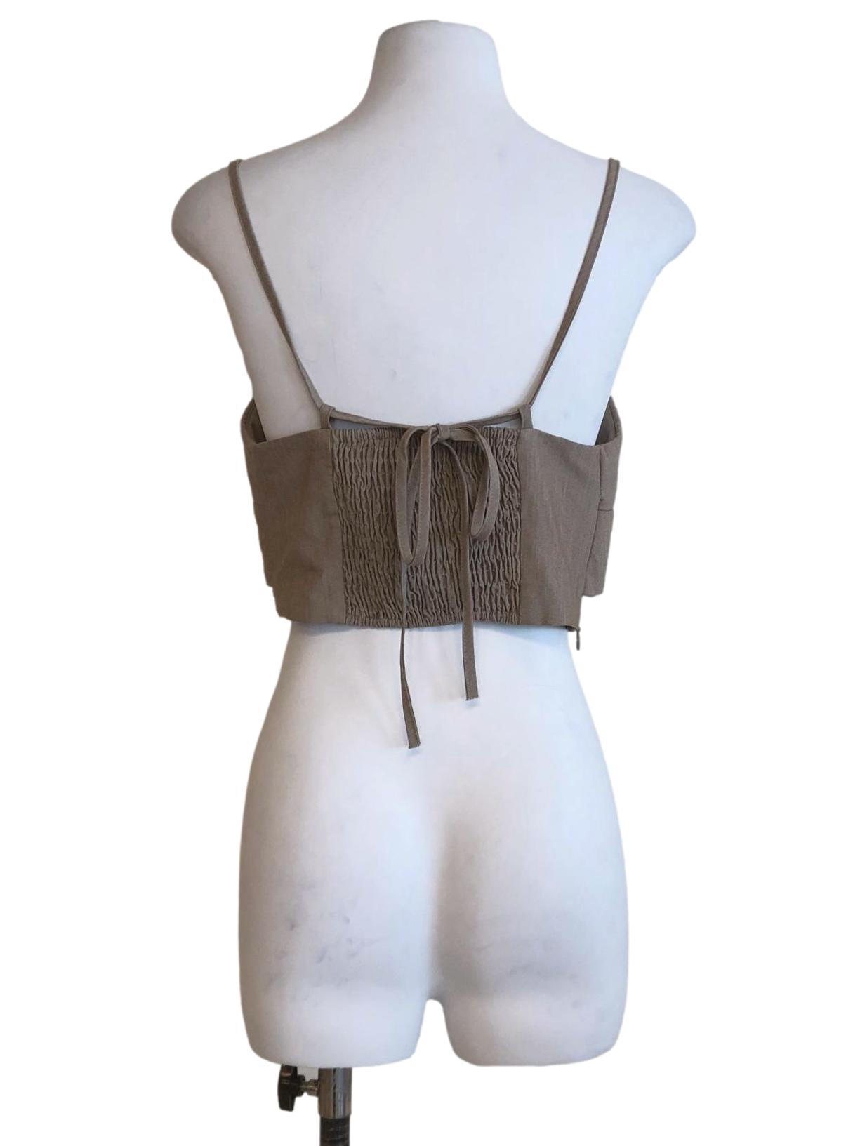 Bone Beige Twist Front Top