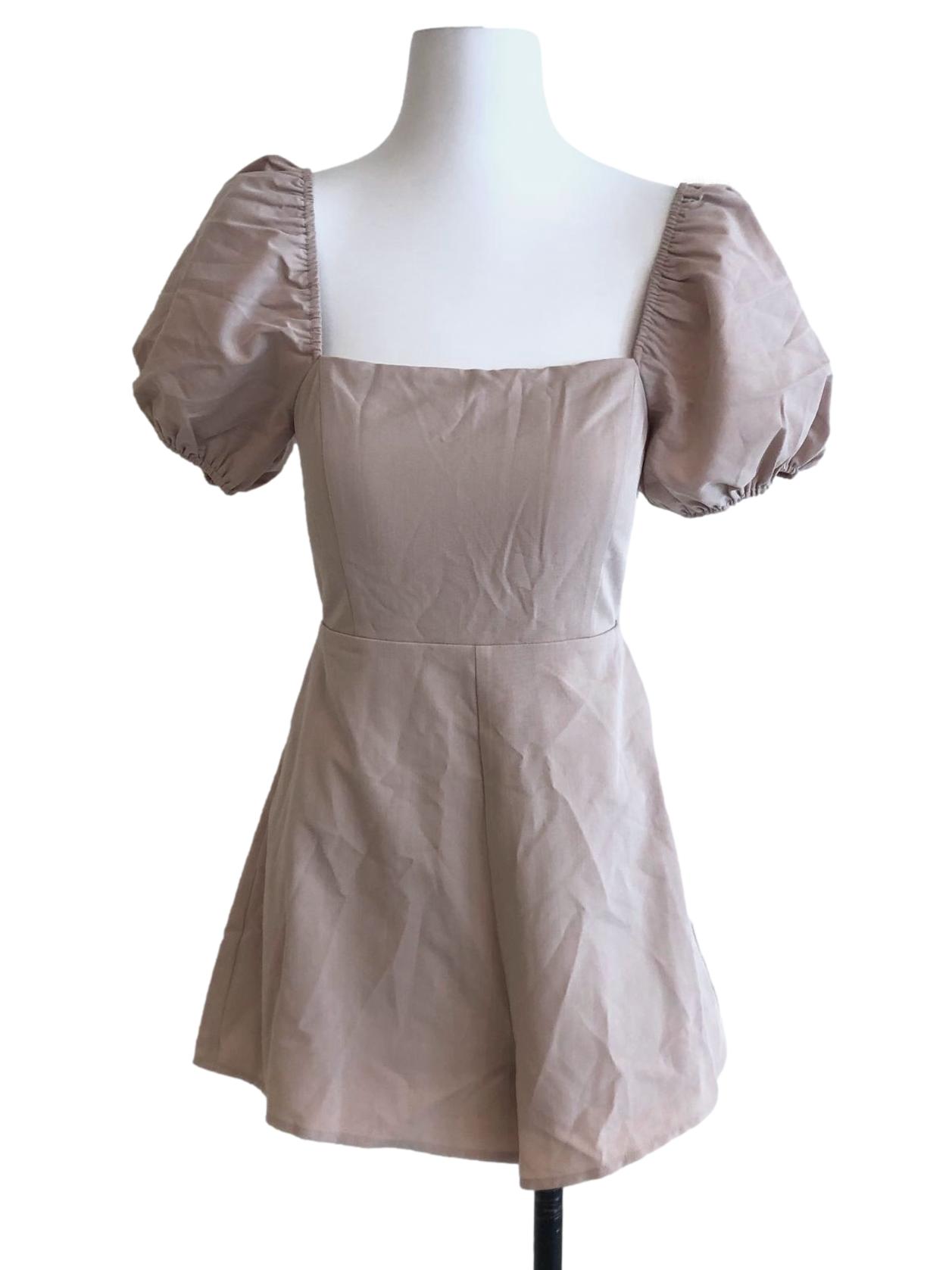 Brown Beige Open Tie Back Romper