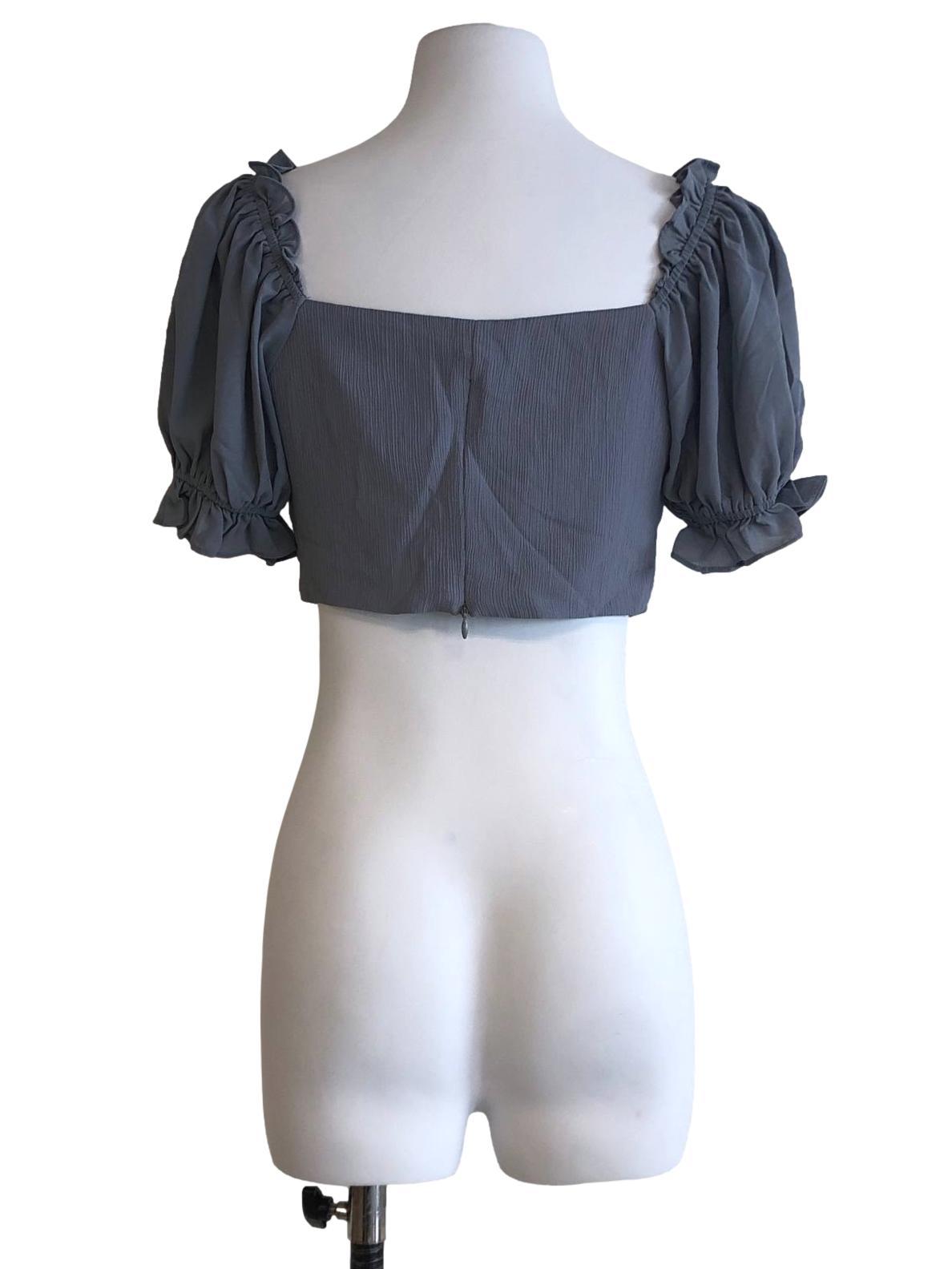 Slate Blue Ruffle Cropped Top