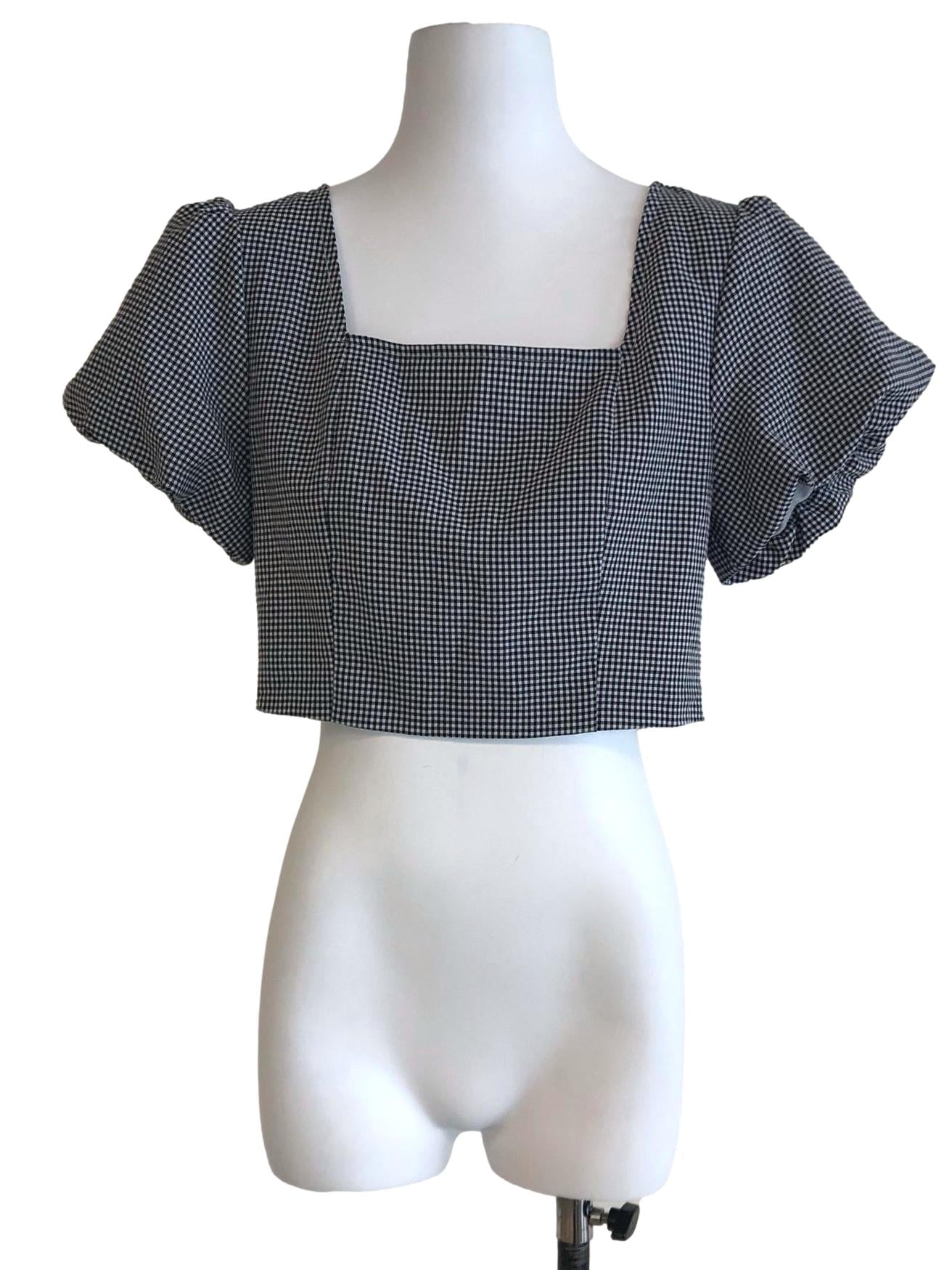 Black Gingham Ruffle Blouse